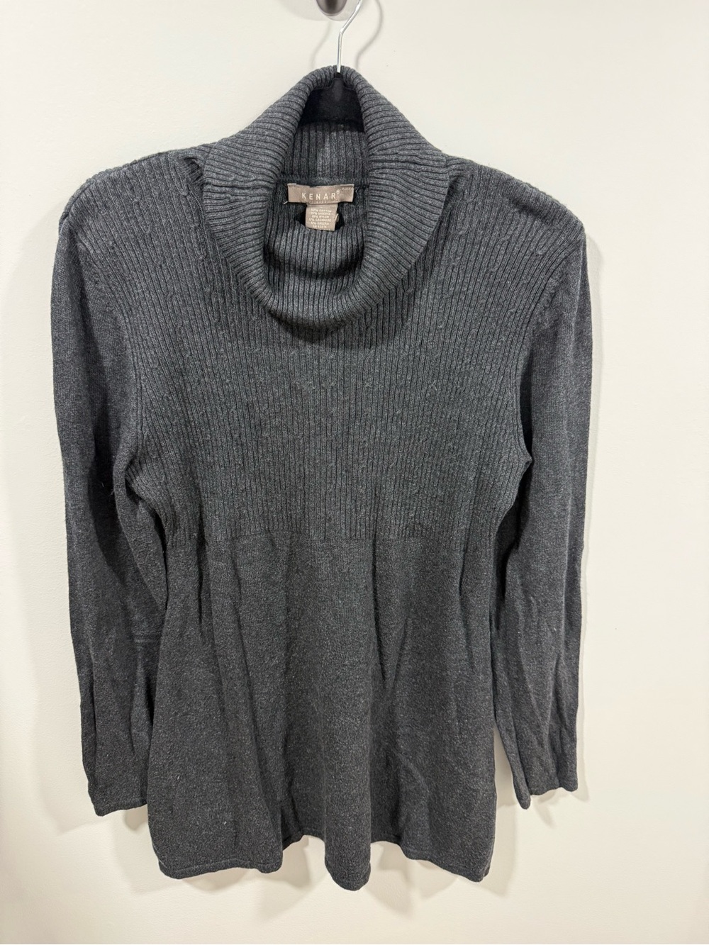 Kenar Charcoal Ribbed Cowl Neck Sweater Dress